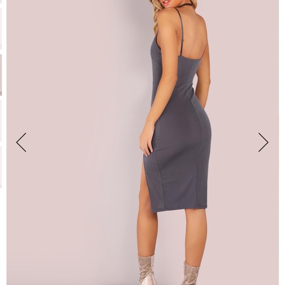 V Neckline Low Back Slit Side Dress - Picture 2 of 4